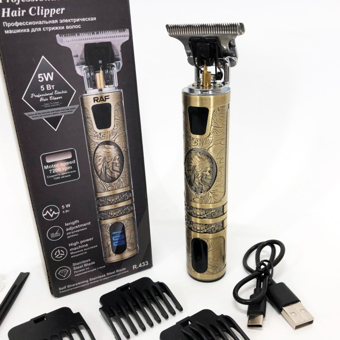 Машинка для стрижки з додатковими насадками RAF R-433, Профі машинка для стрижки волосся AF-21