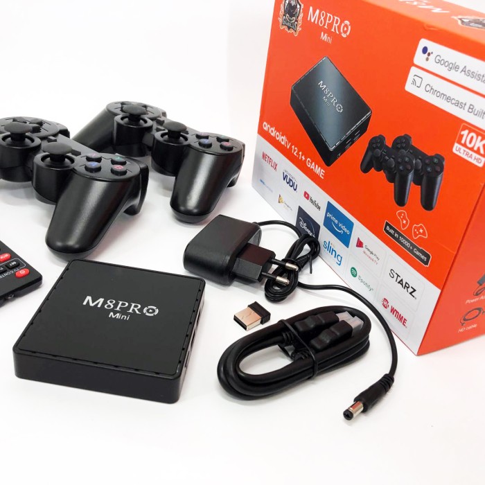 Ігрова телевізійна приставка AndroidTV+Game Box M8PRO Mini + 2 джойстика, Ігрова приставка з підключенням до ТБ