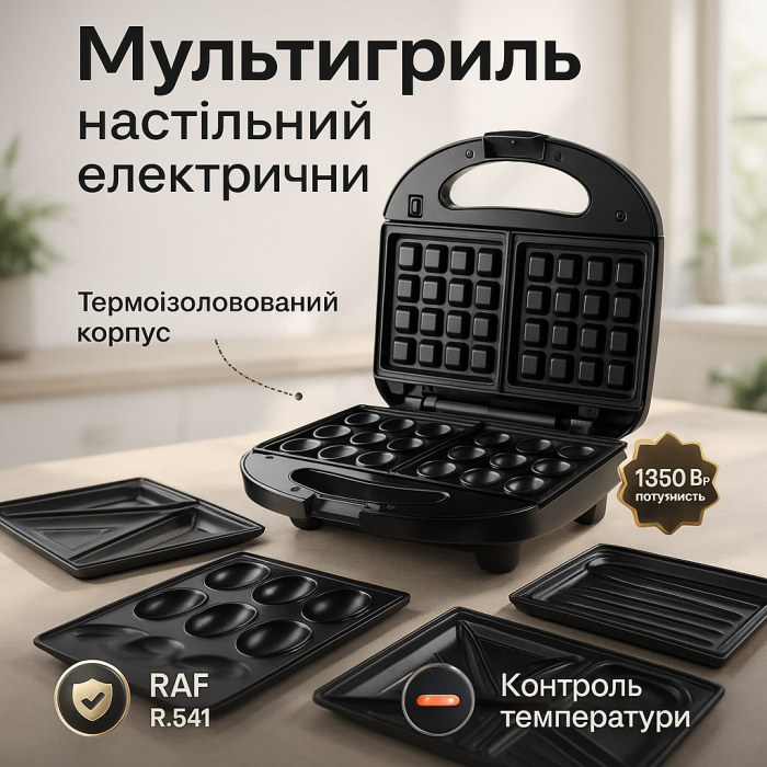 Мультимейкер 6в1 RAF R.541 Гриль притискний сендвічниця вафельниця ліщина бутербродниця