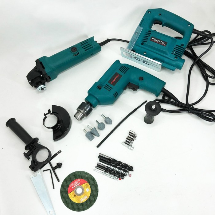 Набір електроінструментів 3в1: мережний ударний дриль, болгарка мережева, електричний лобзик потужний PV-27