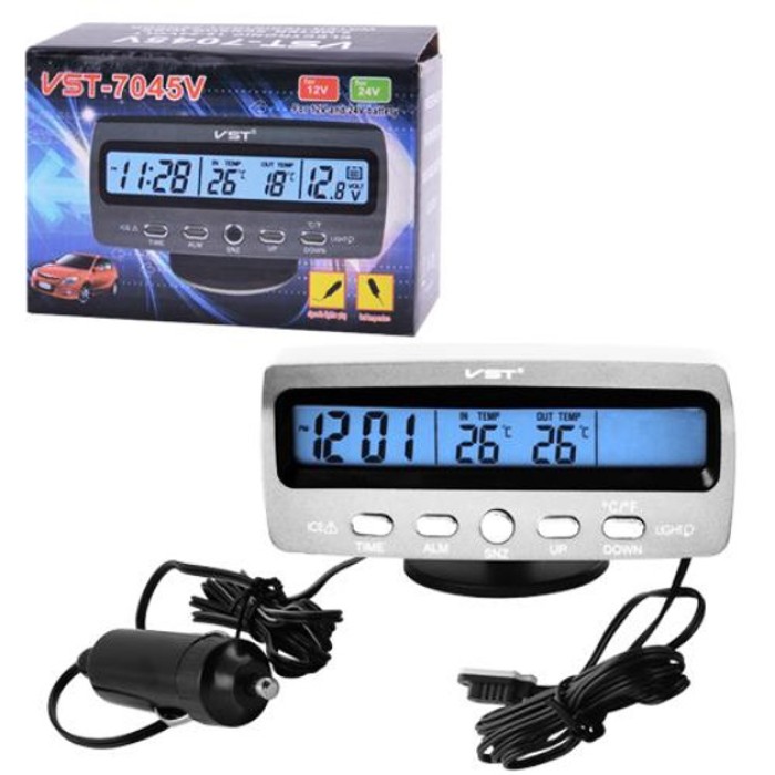 Автомобільний годинник-термометр-вольтметр VST-7045V в прикурювач 12В-24В BZ-49