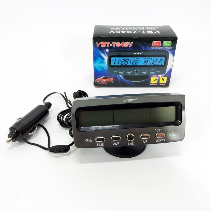 Автомобільний годинник-термометр-вольтметр VST-7045V в прикурювач 12В-24В IU-40