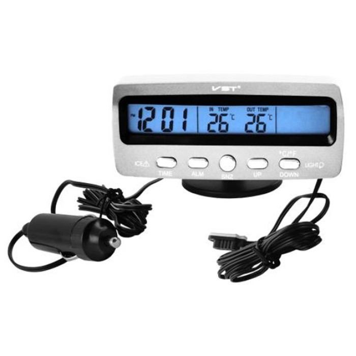 Автомобільний годинник-термометр-вольтметр VST-7045V в прикурювач 12В-24В IU-40