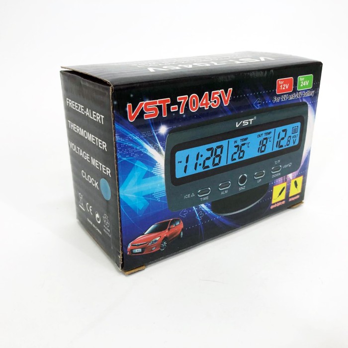 Автомобільний годинник-термометр-вольтметр VST-7045V в прикурювач 12В-24В IU-40