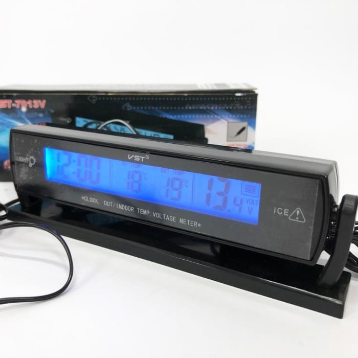 Автомобильные часы с подсветкой VST-7013V вольтметр, 2 термометра Авточасы с HP-416 выносным термометром