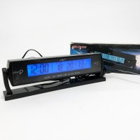 Автомобильные часы с подсветкой VST-7013V вольтметр, 2 термометра Авточасы с выносным термометром UQ-50