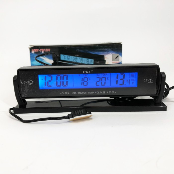 Автомобильные часы с подсветкой VST-7013V вольтметр, 2 термометра Авточасы с выносным термометром UQ-50