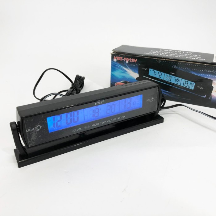 Автомобильные часы с подсветкой VST-7013V вольтметр, 2 термометра Авточасы с выносным термометром UQ-50