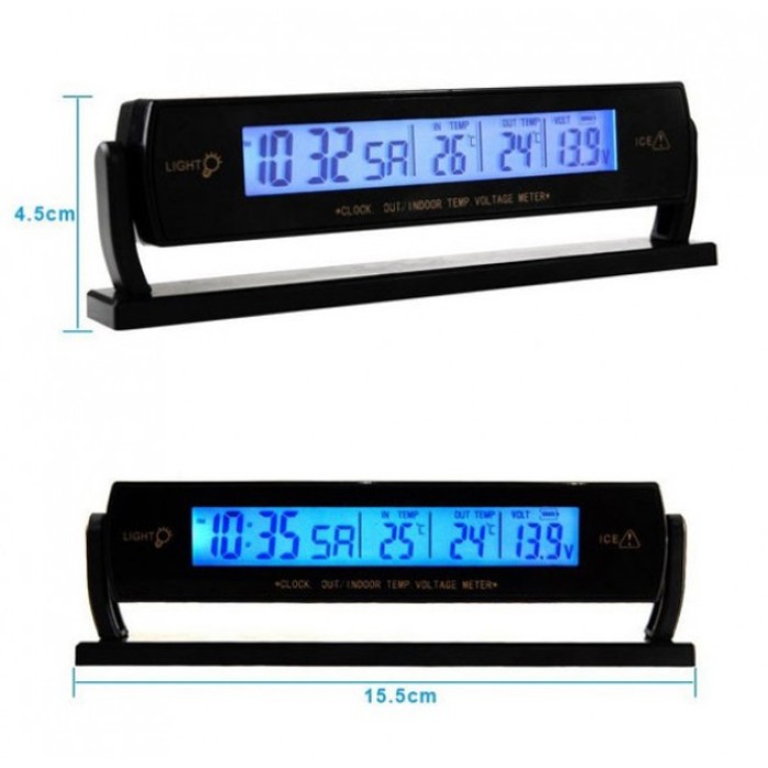 Автомобильные часы с подсветкой VST-7013V вольтметр, 2 термометра Авточасы с выносным термометром UQ-50