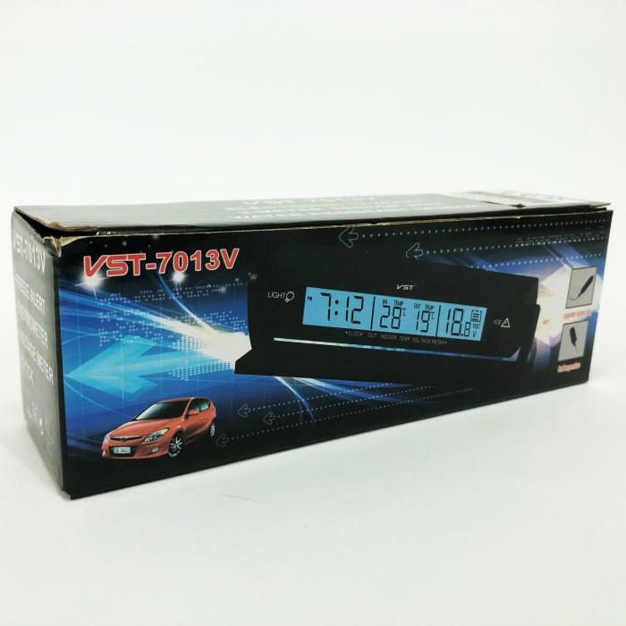 Автомобильные часы с подсветкой VST-7013V вольтметр, 2 термометра Авточасы с выносным термометром UQ-50