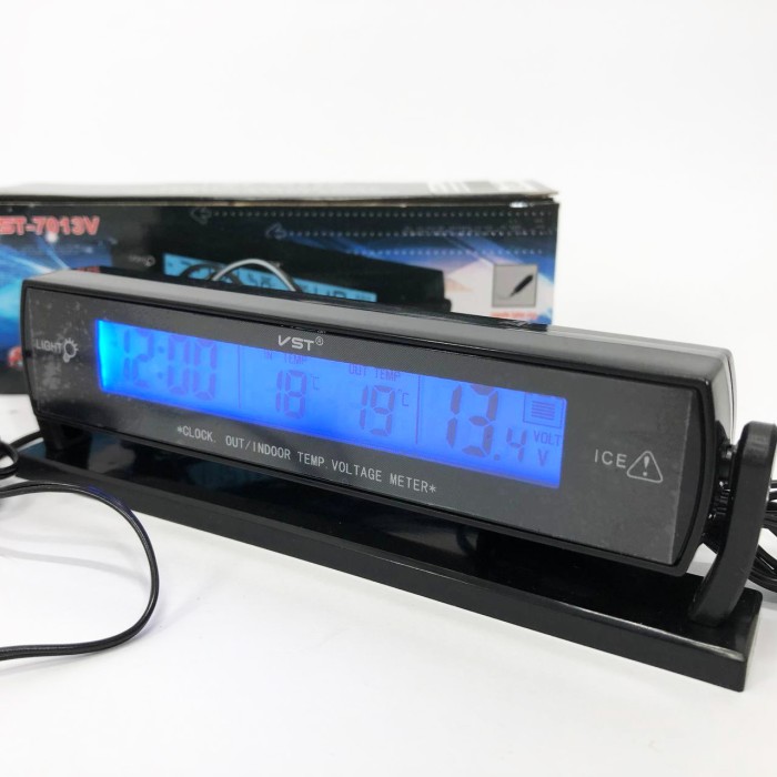 Автомобильные часы с подсветкой VST-7013V вольтметр, 2 термометра Авточасы с выносным термометром UQ-50