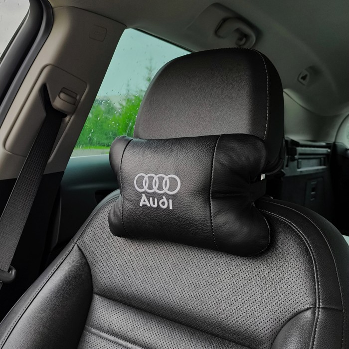 Автомобільна подушка для підголівника Audi – чорна натуральна шкіра