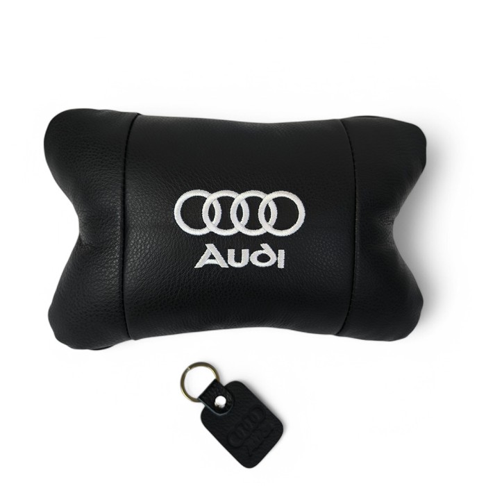 Автомобільна подушка для підголівника Audi – чорна натуральна шкіра