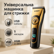 Електрична машинка з насадкою для бороди VGR, Професійна машинка для стрижки волосся з насадками HW-49