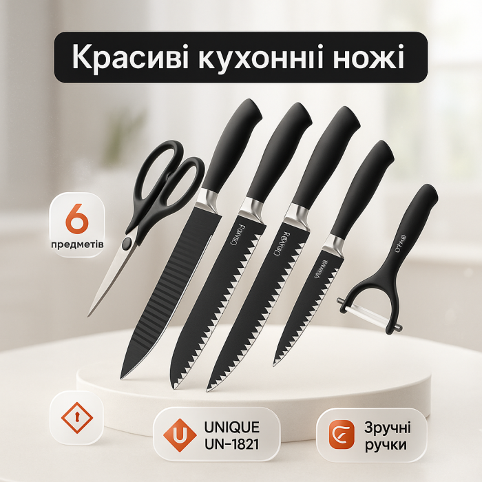 Набір ножів UNIQUE UN-1821 кухонні ножі ножиці та овочечистка