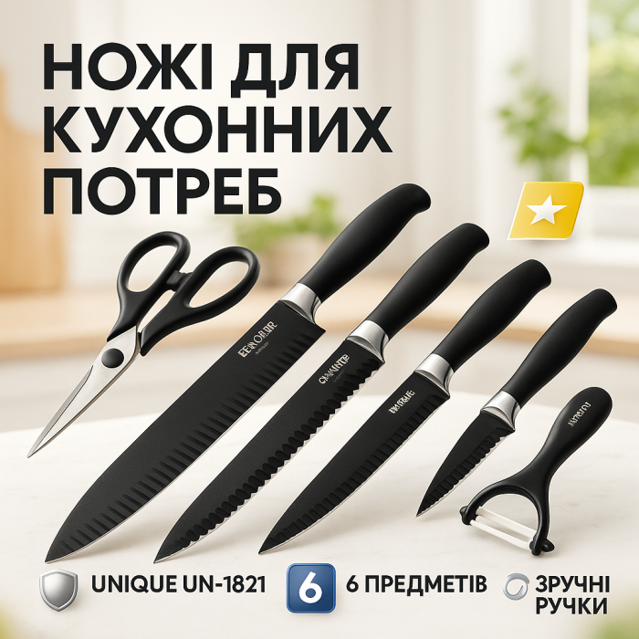 Набір кухонних ножів преміум, Набір ножів для домашнього кухаря Комплект гострих для кухні LE-31