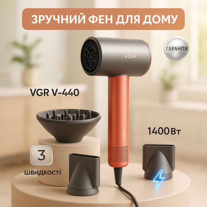 Фен професійний VGR V-440 1400Вт Orange