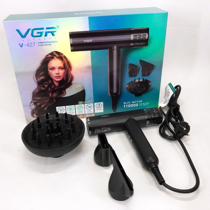 Потужний фен для волосся VGR V-427 1900 Вт, Фен для різних типів волосся без шкоди KV-16