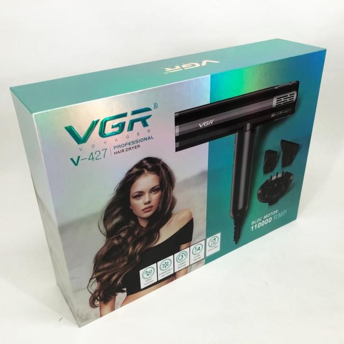 Фен з режимом захисту волосся VGR V-427 1900 Вт, Фен для сушіння волосся ZF-159 з насадкою