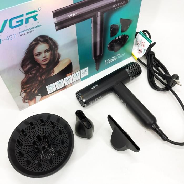 Фен з режимом захисту волосся VGR V-427 1900 Вт, Фен для сушіння волосся ZF-159 з насадкою