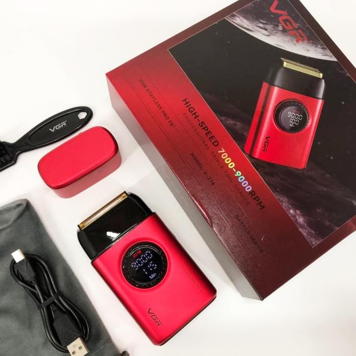 Електробритва VGR V-378 RED шейвер, подвійне лезо + триммер, регулювання потужності JL-154 7000-9000 RPM