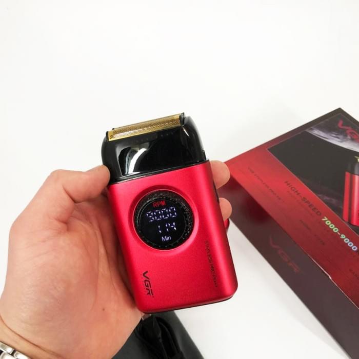 Електробритва VGR V-378 RED шейвер, подвійне лезо + триммер, регулювання потужності JL-154 7000-9000 RPM