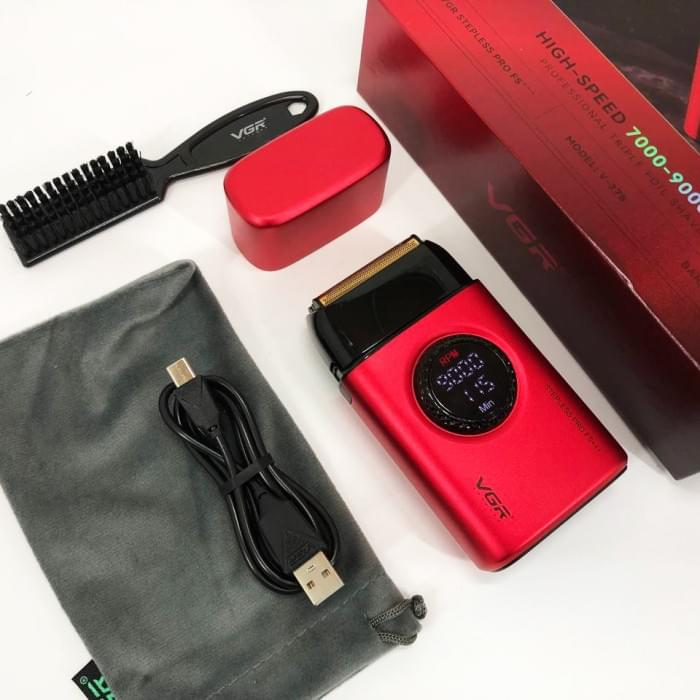 Електробритва VGR V-378 RED шейвер, подвійне лезо + триммер, регулювання потужності JL-154 7000-9000 RPM