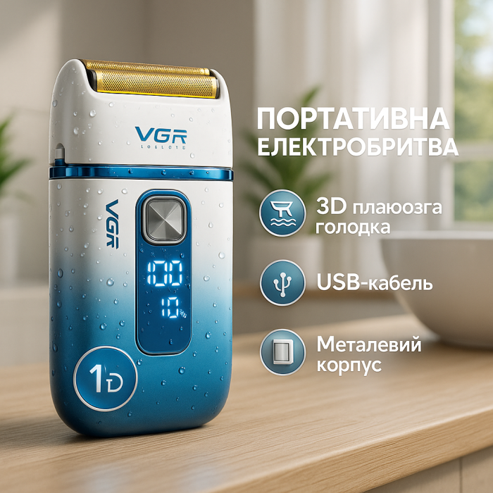 Бездротова електробритва для бороди VGR, Професійна бритва-шейвер, Бритва для сухого гоління MR-55