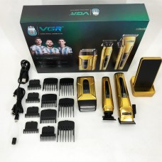 Комплект 3 в 1 VGR V-694 акумуляторна машинка для стрижки, триммер та електробритва шейвер. Колір: золотий