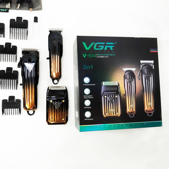 Комплект VGR 3 в 1 V-644 акумуляторна машинка для стрижки, триммер та електробритва шейвер