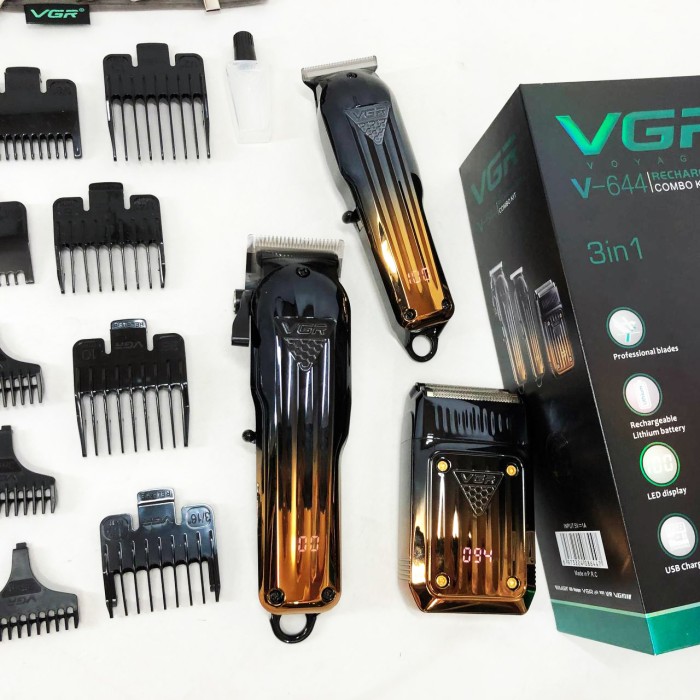 Комплект VGR 3 в 1 V-644 акумуляторна машинка для стрижки, триммер та електробритва шейвер