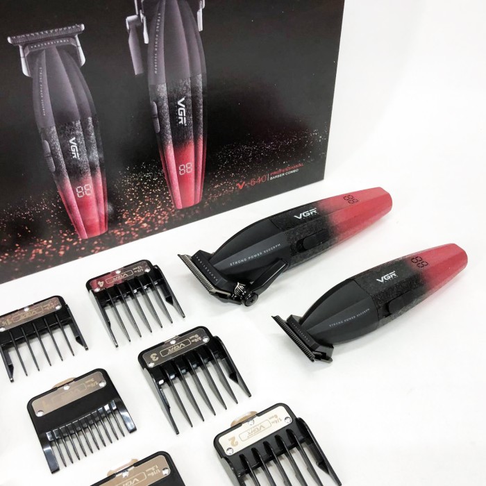 Професійний набір для стрижки волосся VGR V-640 акумуляторний Barber Combo PREMIUM. Колір: червоний