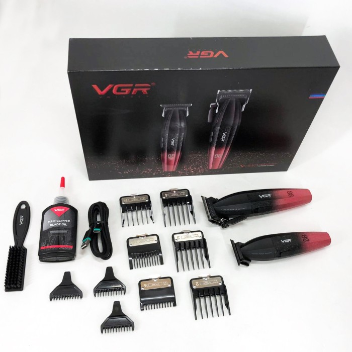Професійний набір для стрижки волосся VGR V-640 акумуляторний Barber Combo PREMIUM. Колір: червоний