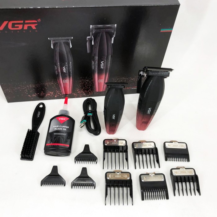 Професійний набір для стрижки волосся VGR V-640 акумуляторний Barber Combo PREMIUM. Колір: червоний