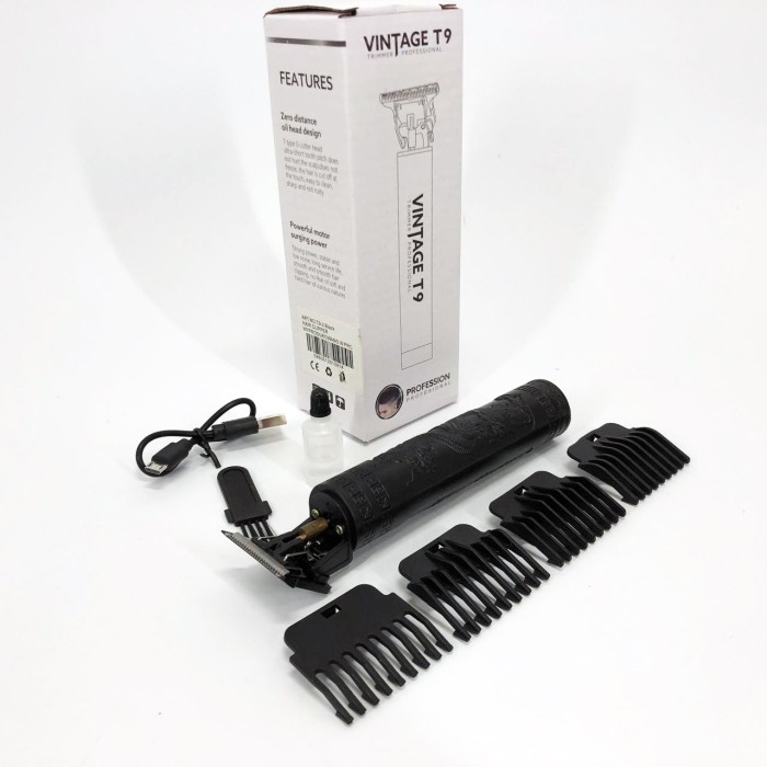 Машинка для стрижки акумуляторна з керамічними ножами Vintage T9-2, Набір для стрижки з зарядкою PK-11