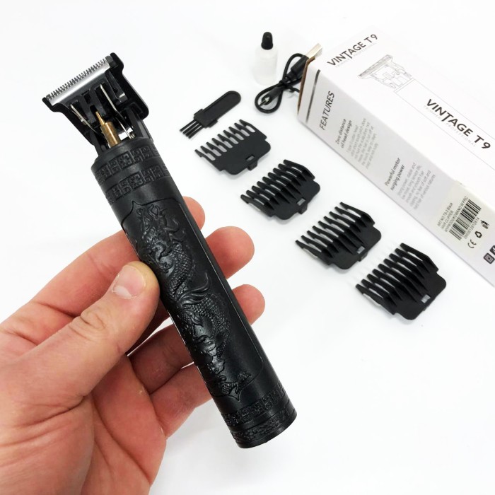 Машинка для стрижки акумуляторна з керамічними ножами Vintage T9-2, Набір для стрижки з зарядкою PK-11