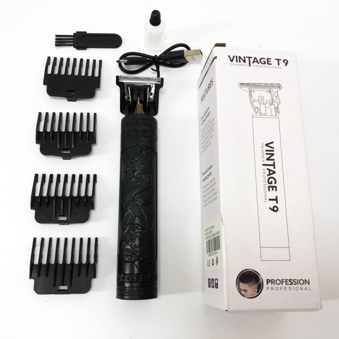 Машинка для стрижки акумуляторна з керамічними ножами Vintage T9-2, Набір для стрижки з зарядкою PK-11