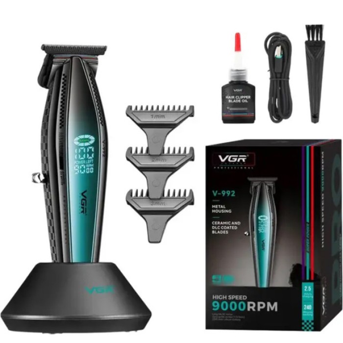 Машинка для стрижки волосся з потужним мотором XPRO VGR V-992 GREEN з насадками 1-2-3 мм