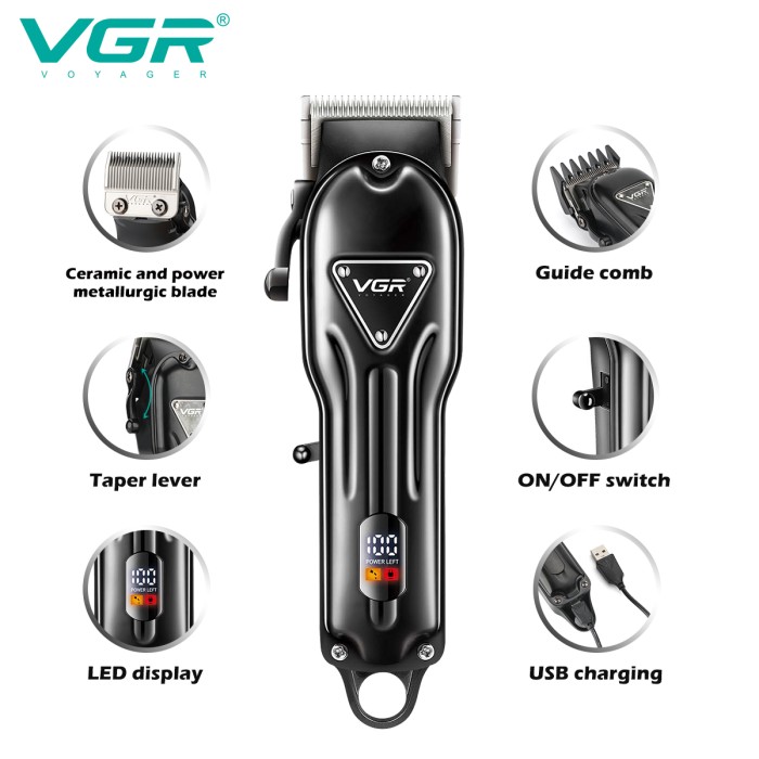 Бездротовий акумуляторний тример для стрижки волосся VGR, Професійна електрична машинка для стрижки AL-81