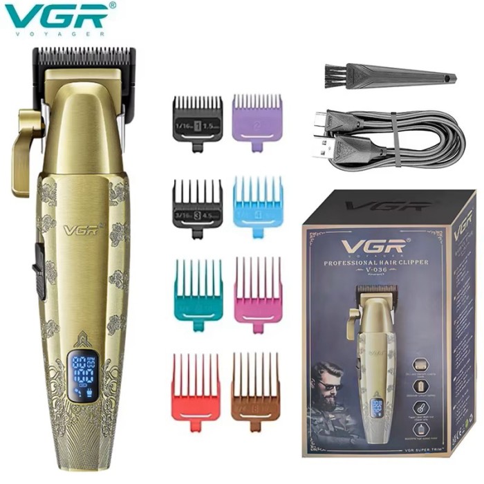 Професійна машинка для гоління голови VGR V-036, Тример для стрижки CM-995 бороди акумуляторний