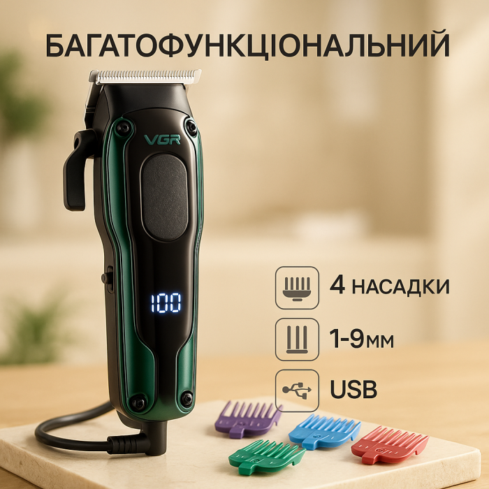 Тример для бороди та тіла, VGR V-013 PROFCOMPLEX тример для стрижки волосся Green