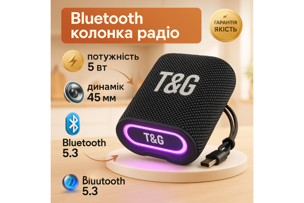 Bluetooth колонка з красивим підсвічуванням TG396, Акустичні колонки з led підсвічуванням EW-27