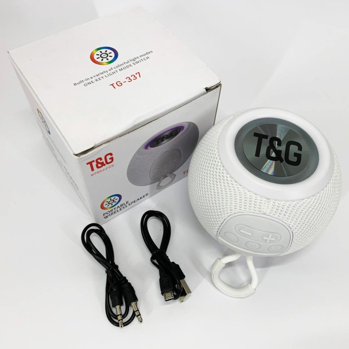 Бездротова потужна колонка TG337 з Bluetooth, RGB-підсвічуванням та радіо. Колір: білий