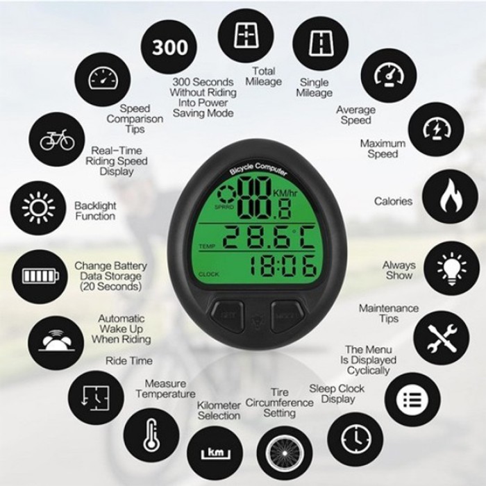 Електронний спідометр для велосипеда, Велокомп'ютер одометр, Велокомп'ютери спідометри YB-34