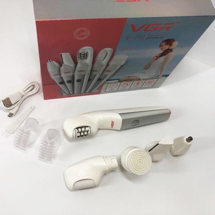 Портативна електрична щітка для ступень VGR 5 в 1 V-752, Акумуляторний епілятор для гоління ніг JY-68