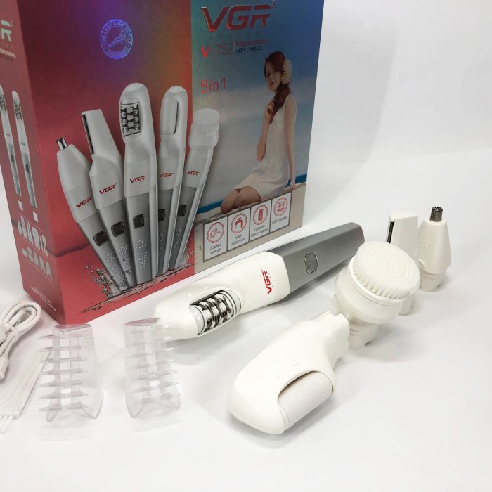 Портативна електрична щітка для ступень VGR 5 в 1 V-752, Акумуляторний епілятор для гоління ніг JY-68