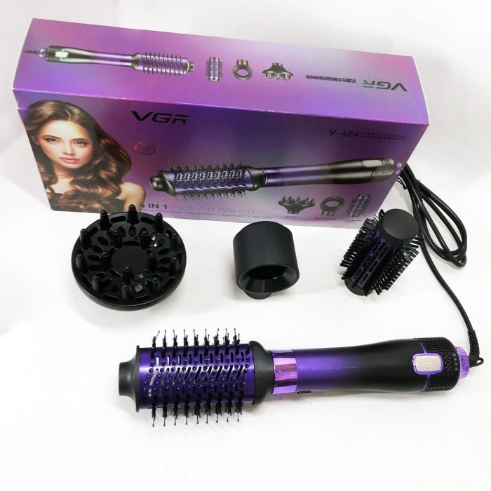 Фен-щітка для об'єму волосся VGR V-484 4 в 1, Фен гребінець фен з насадками Професійний для роботи DS-85