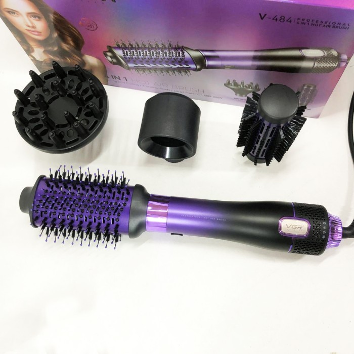 Фен-щітка для об'єму волосся VGR V-484 4 в 1, Фен гребінець фен з насадками Професійний для роботи DS-85