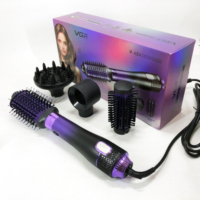 Фен-щітка для об'єму волосся VGR V-484 4 в 1, Фен гребінець фен з насадками Професійний для роботи DS-85