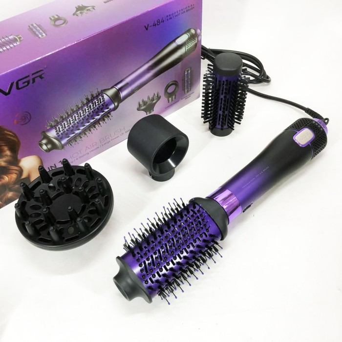 Фен-щітка для об'єму волосся VGR V-484 4 в 1, Фен гребінець фен з насадками Професійний для роботи DS-85